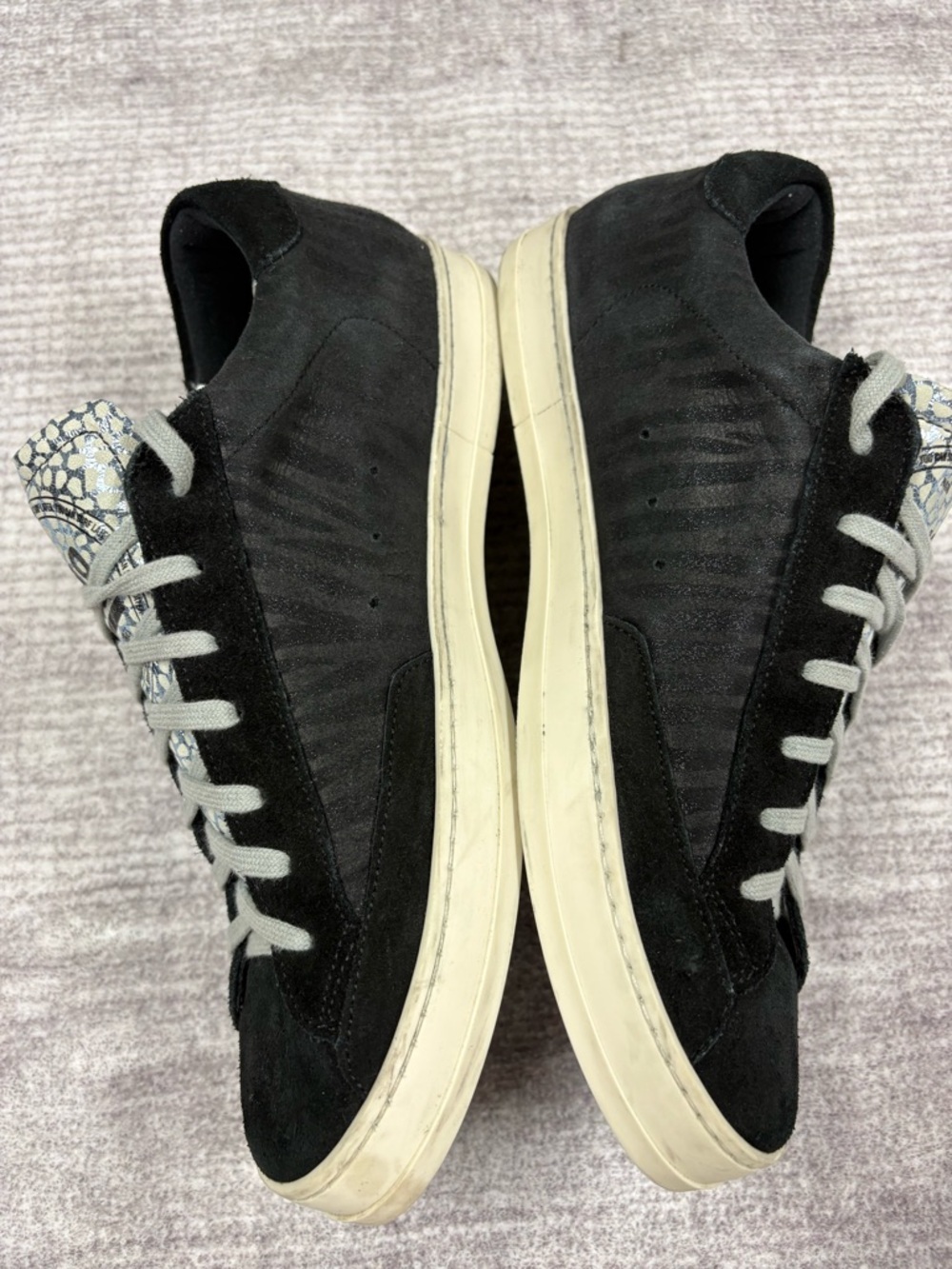 P448 John Zebra Black Suede Metallic Silver Lace Up Low Top Sneaker Sz 10 EU 41 - Picture 5 of 8